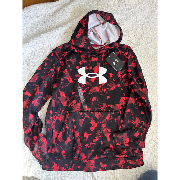 Under Armour Boy's Hoodie Sweatshirt Black Red Pattern Size Large - Picture 1 of 4